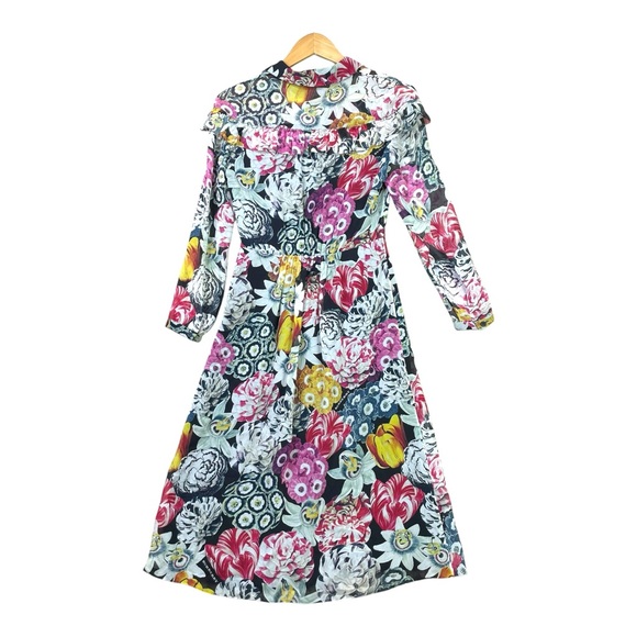 Burberry London Women 4 Midi Dress Ruffled Floral Long Sleeve Lightweight Silk - Picture 2 of 16
